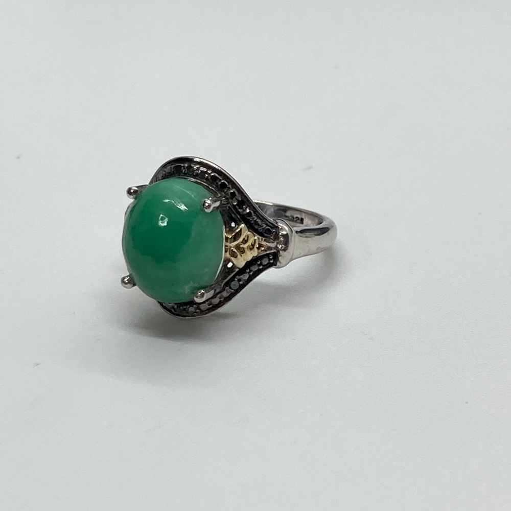 Vtg Chuck Clemency Sterling Silver Green Jade Gemstone Ring 925 STS | Sz 6.75 - Picture 3 of 8